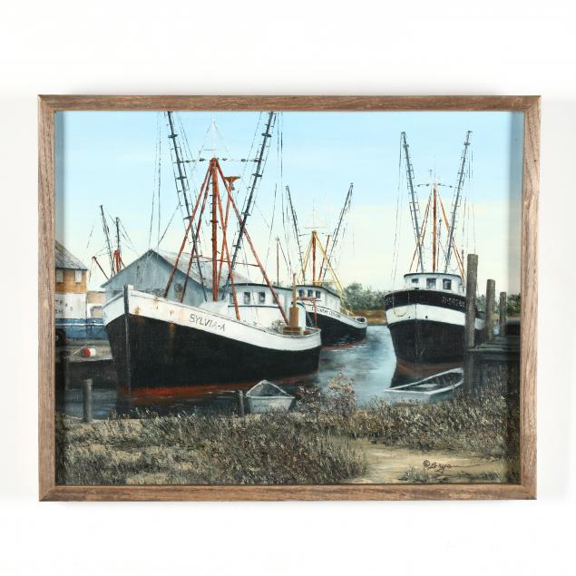 donald-bryan-american-1924-2013-three-fishing-vessels-docked-at-a-marina