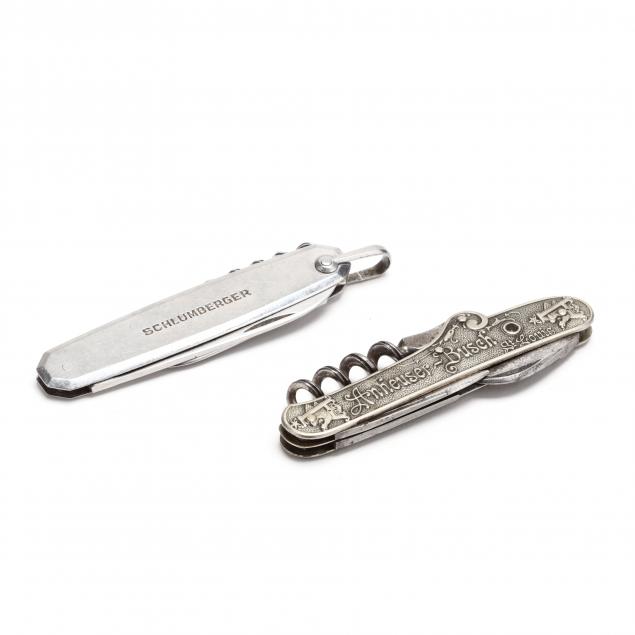 two-advertising-pocket-knives-anheuser-busch-and-hermes-for-schlumberger