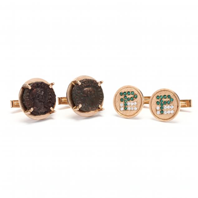 two-pairs-of-gold-cufflinks