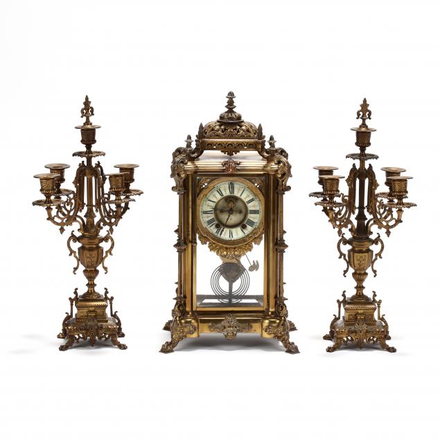 ornate-ansonia-mantel-clock-garniture-set