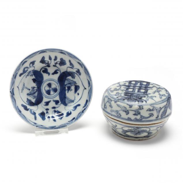 an-asian-blue-and-white-porcelain-covered-box-and-small-plate