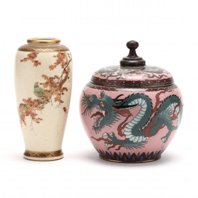 an-japanese-satsuma-vase-and-cloisonne-jar-with-cover