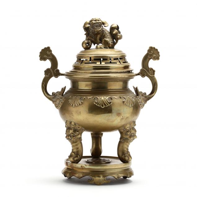 a-large-chinese-style-brass-censer-with-stand