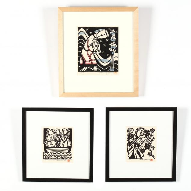sadao-watanabe-japanese-1913-1996-three-woodblock-prints