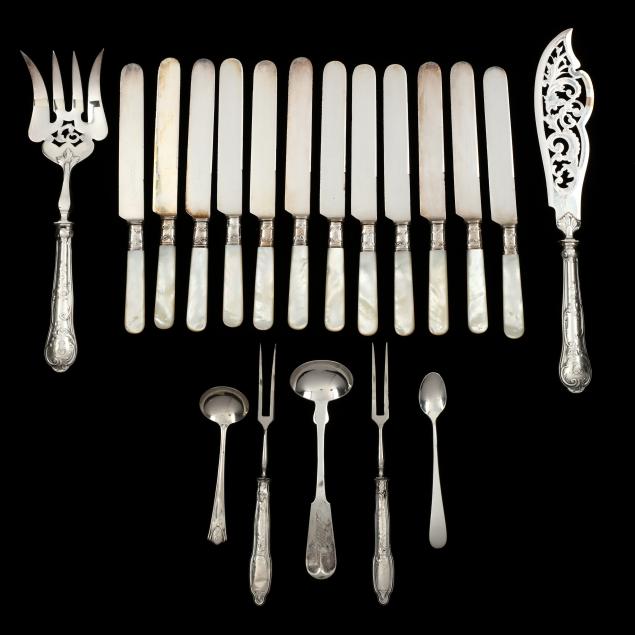 twelve-mother-of-pearl-handled-knives-and-assorted-servers