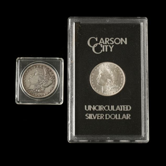 gsa-1884-cc-uncirculated-morgan-silver-dollar-with-1879-s-silver-dollar