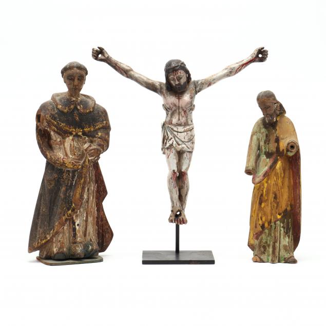 two-antique-carved-santos-and-crucified-christ