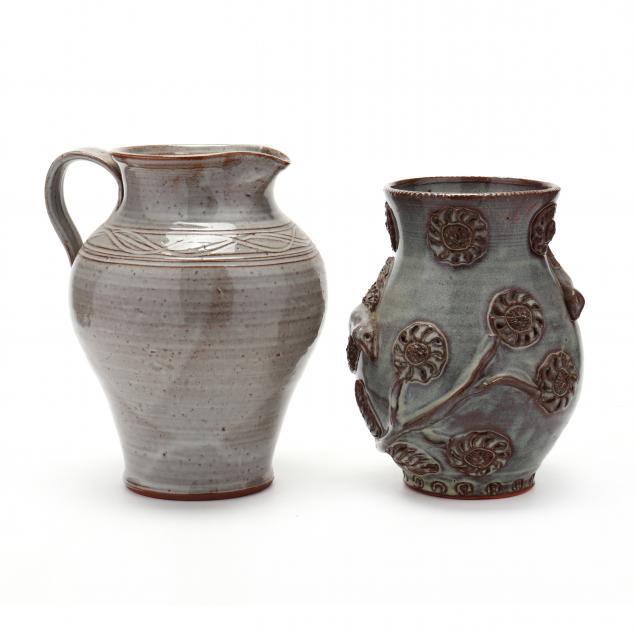 nc-pottery-billy-ray-hussey-slip-glazed-pitcher-and-vase