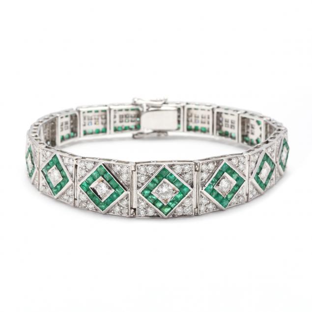 vintage-18kt-white-gold-emerald-and-diamond-bracelet