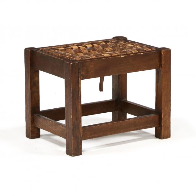 antique-mission-oak-leather-footstool