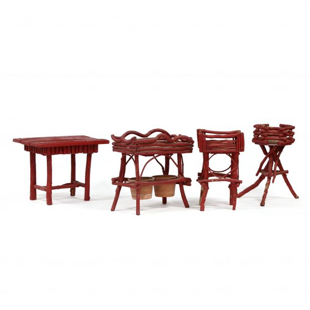 four-pieces-of-red-painted-twig-furniture