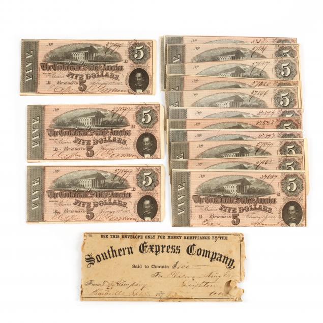 sixteen-confederate-5-t-69-notes-in-postwar-southern-express-envelope