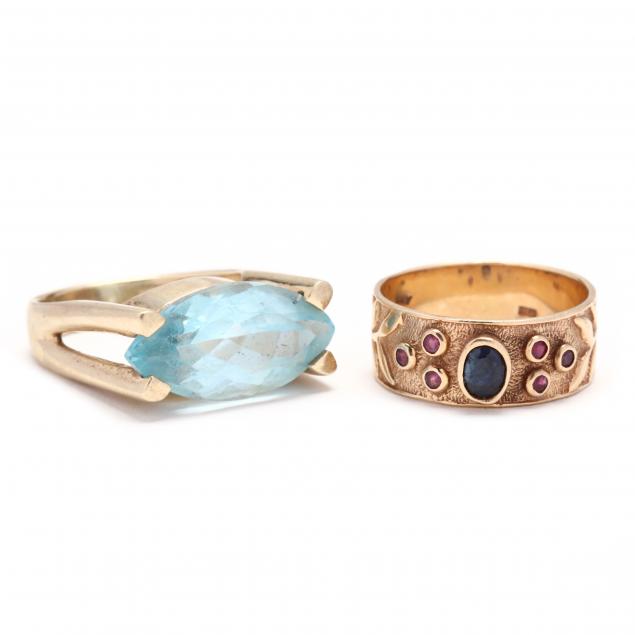 two-14kt-gold-and-gem-set-rings