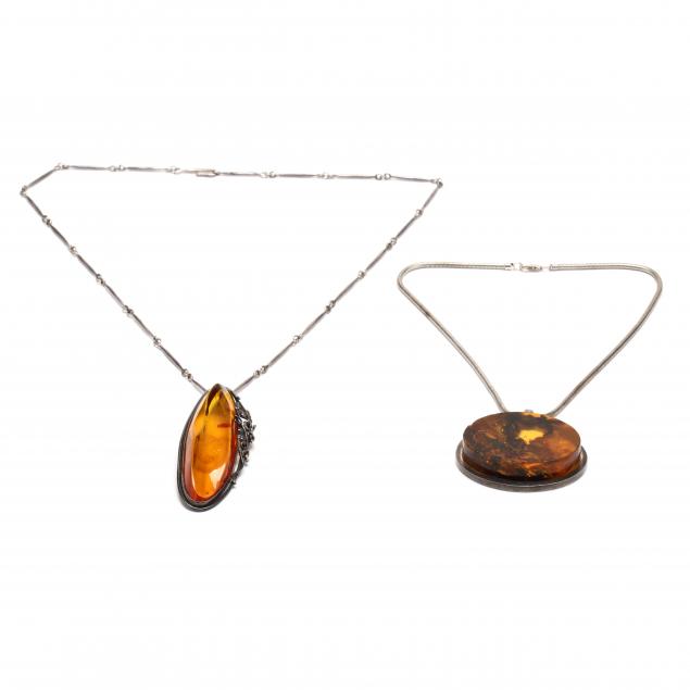 two-silver-and-amber-necklaces