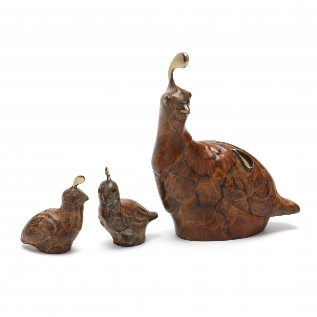 painted-bronze-quail-family-signed