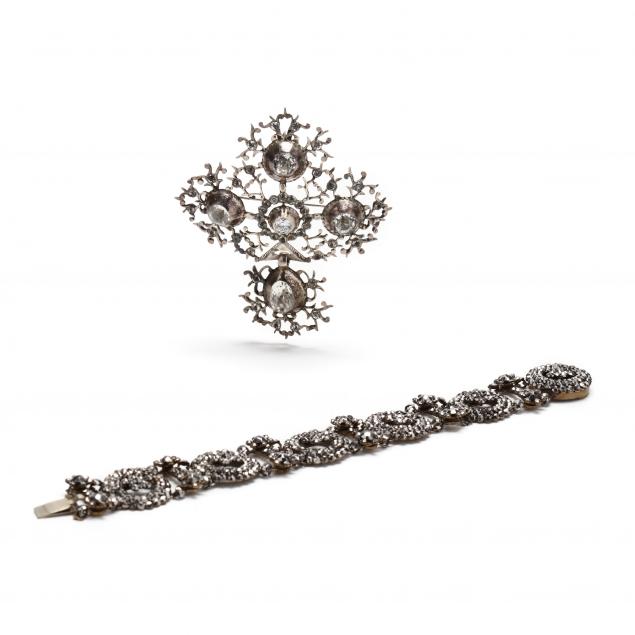 a-vintage-french-silver-brooch-and-an-antique-steel-cut-bracelet
