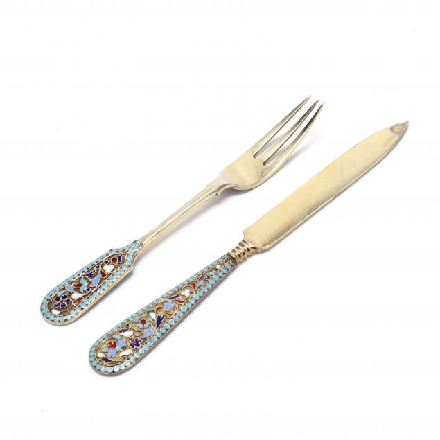 a-russian-silver-gilt-and-enameled-fruit-fork-knife
