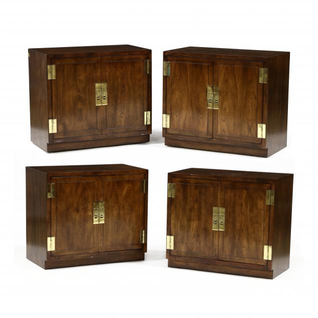 four-henredon-walnut-campaign-style-cabinets