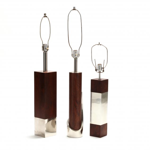 laurel-lamp-co-three-rosewood-and-chrome-table-lamps