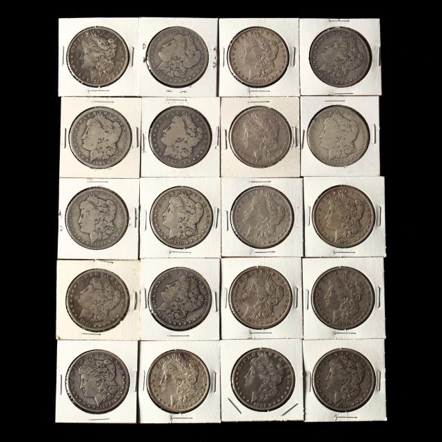 twenty-circulated-morgan-silver-dollars