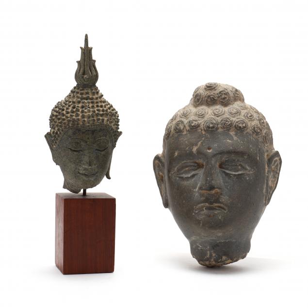 a-thai-bronze-head-of-buddha-and-stone-carving