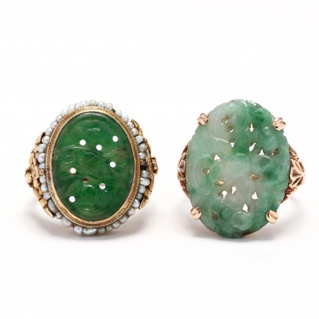 two-gold-and-carved-jade-rings