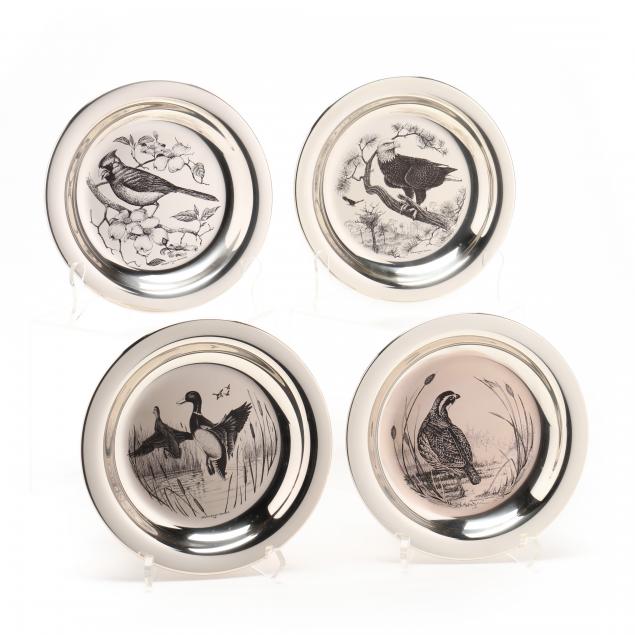 four-sterling-silver-ornithological-collector-plates-for-the-franklin-mint