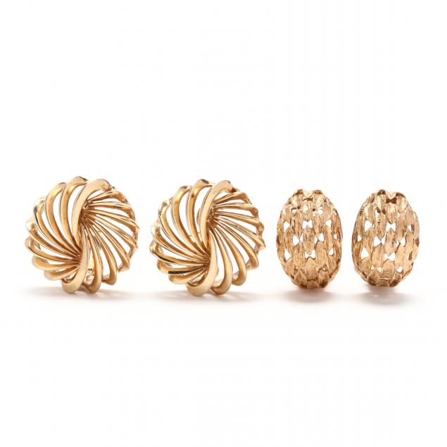two-pairs-of-14kt-gold-earrings