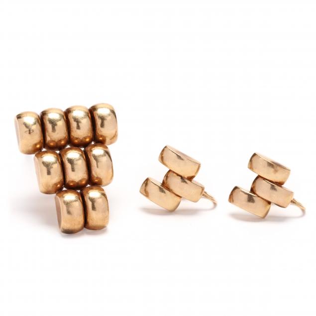 14kt-gold-clip-brooch-and-earring-set