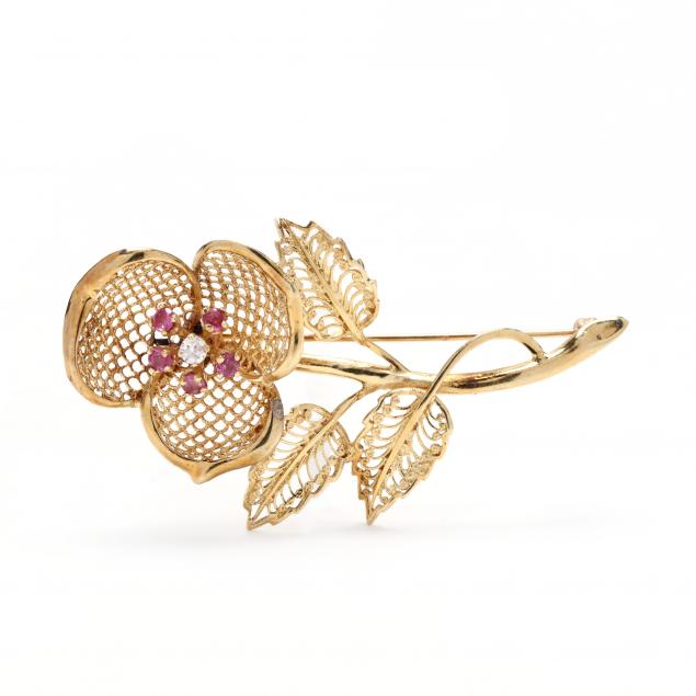 gold-and-gem-set-flower-brooch
