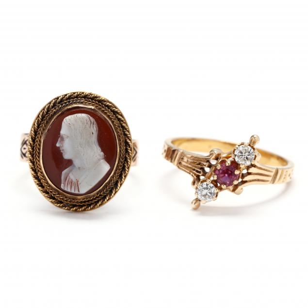 two-vintage-gold-and-gem-set-rings