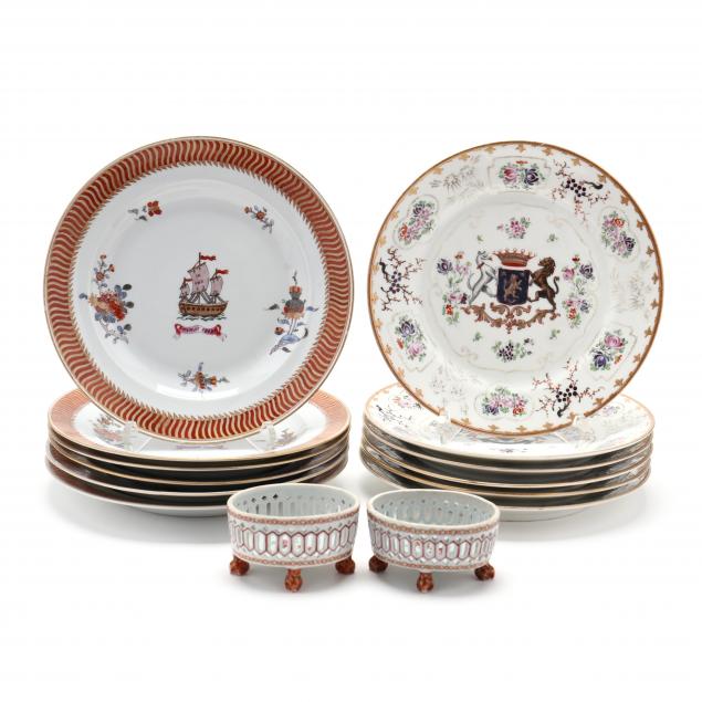 group-of-antique-samson-plates-soup-bowls-and-salts