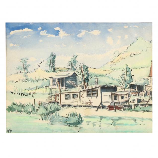 framed-mid-century-watercolor-landscape