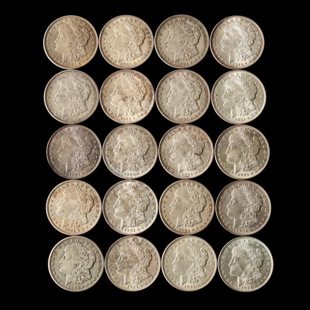 twenty-1921-dated-morgan-silver-dollars