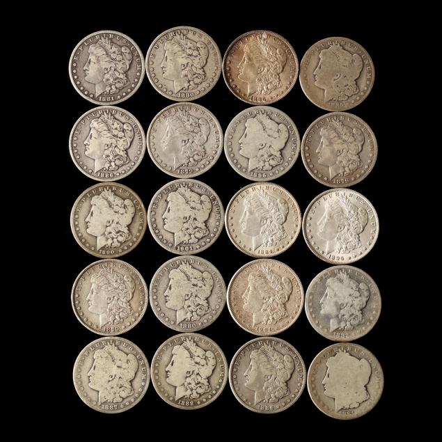 twenty-circulated-morgan-silver-dollars