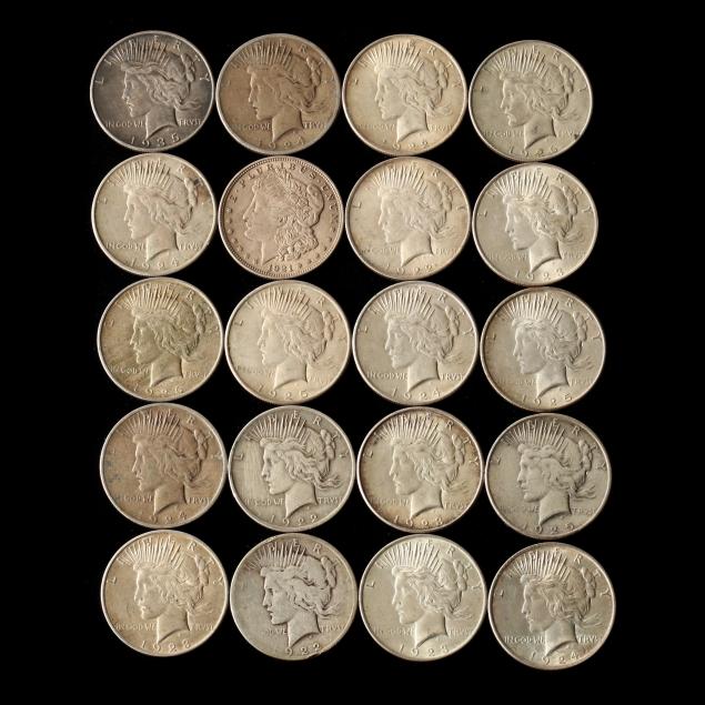 a-lone-morgan-silver-dollar-and-19-peace-dollars