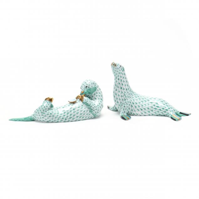 two-herend-porcelain-aquatic-mammals