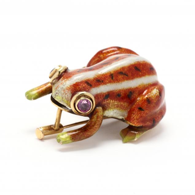 14kt-enamel-and-pink-sapphire-frog-brooch