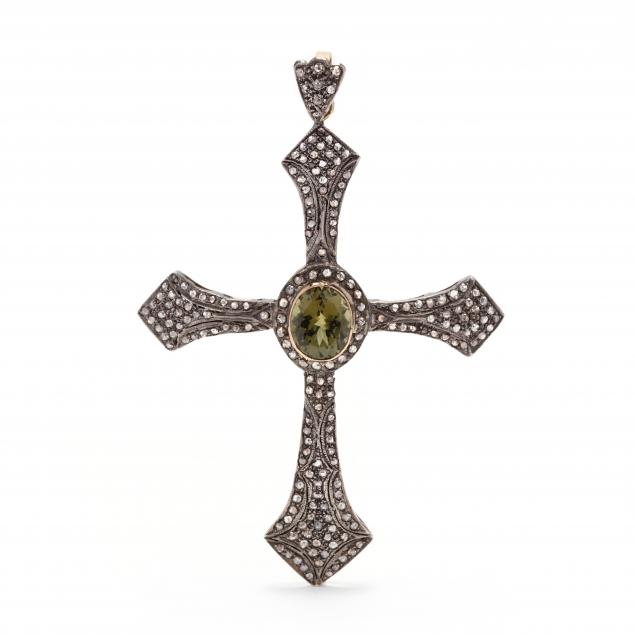 silver-topped-gold-and-gem-set-cross-pendant