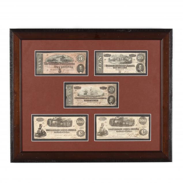 framed-group-of-five-confederate-banknotes