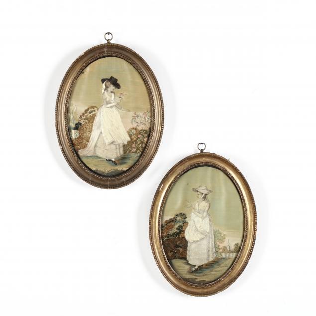 a-pair-of-georgian-pictorial-silk-and-watercolor-needleworks-of-ladies