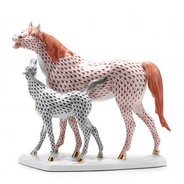 large-herend-porcelain-standing-mare-and-colt