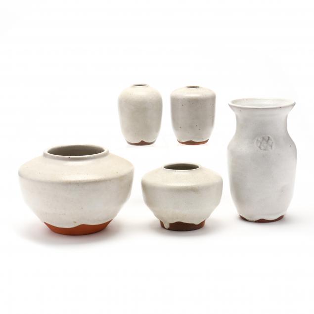 nc-pottery-ben-owen-master-potter-five-pieces-chinese-white
