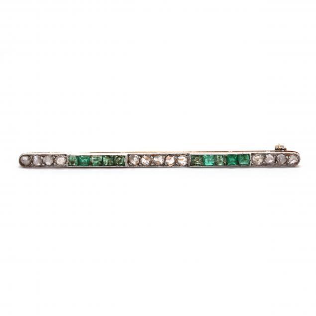antique-platinum-topped-gold-emerald-and-diamond-bar-brooch