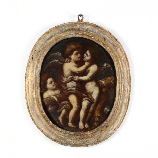 continental-school-19th-century-oval-painting-of-embracing-putti