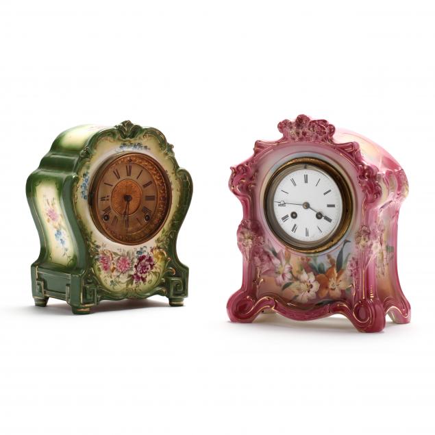 two-royal-bonn-porcelain-mantel-clocks