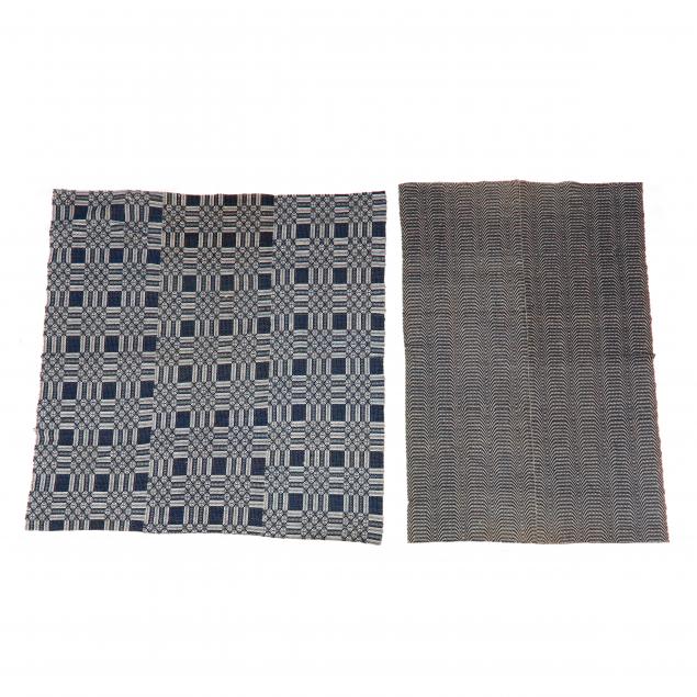 two-antique-blue-and-white-overshot-wool-coverlets