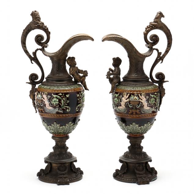 an-impressive-pair-of-ormolu-mounted-majolica-urns