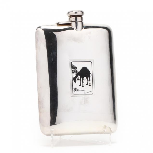 a-large-vintage-egyptian-revival-sterling-silver-flask