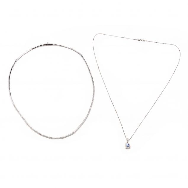 two-14kt-white-gold-and-gem-set-necklaces